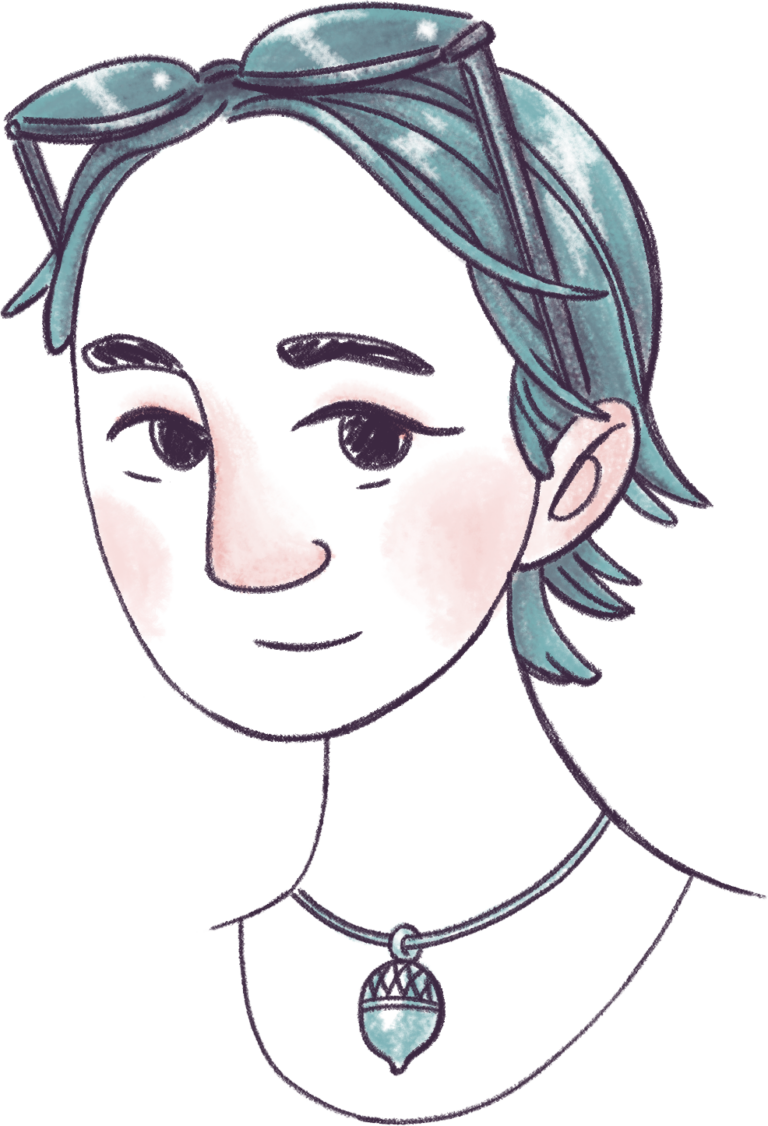 Illustrated portrait of Erika Taguchi, web developer and artist